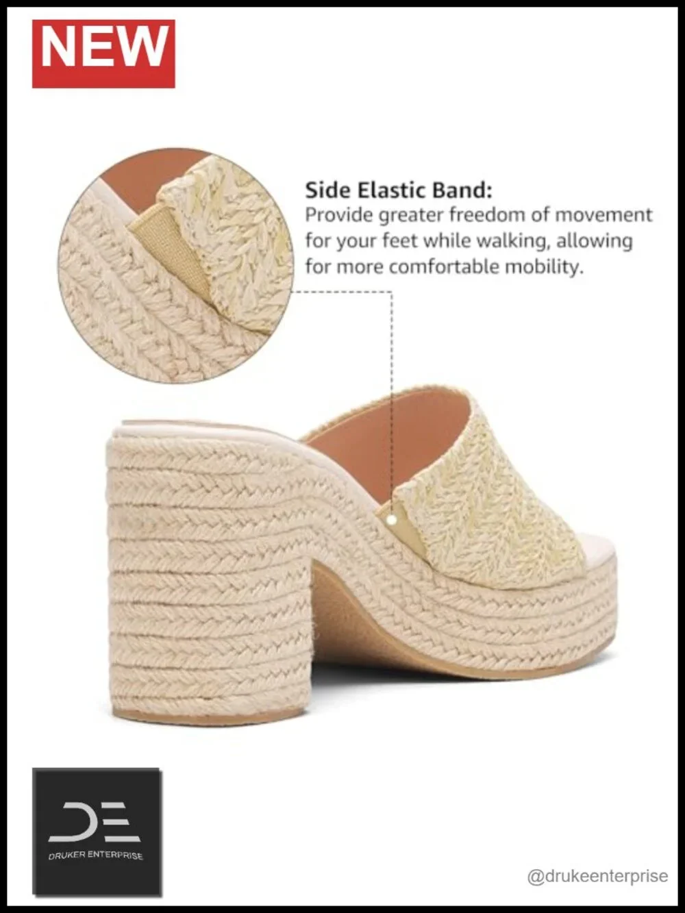 Espadrille Platform Sandals Raffia Chunky Heels Open Toe Bohemian Vacation Beach
